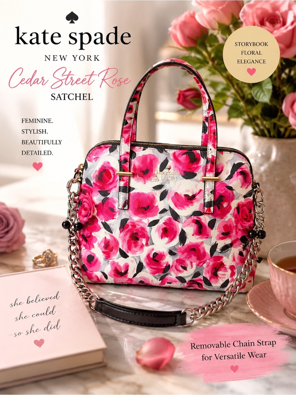 Kate Spade Cedar Street Rose Women's Satchel & Floral Crossbody